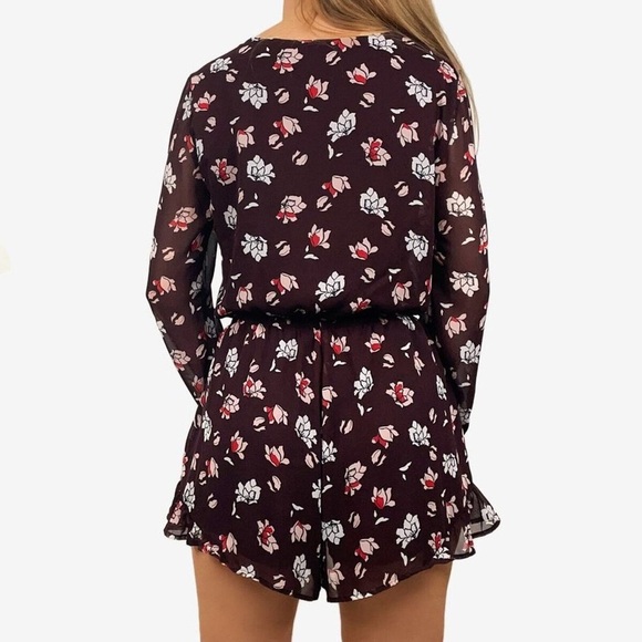 ASTR Floral Long Sleeve Ruffle Hem Romper (Small) - Picture 2 of 2